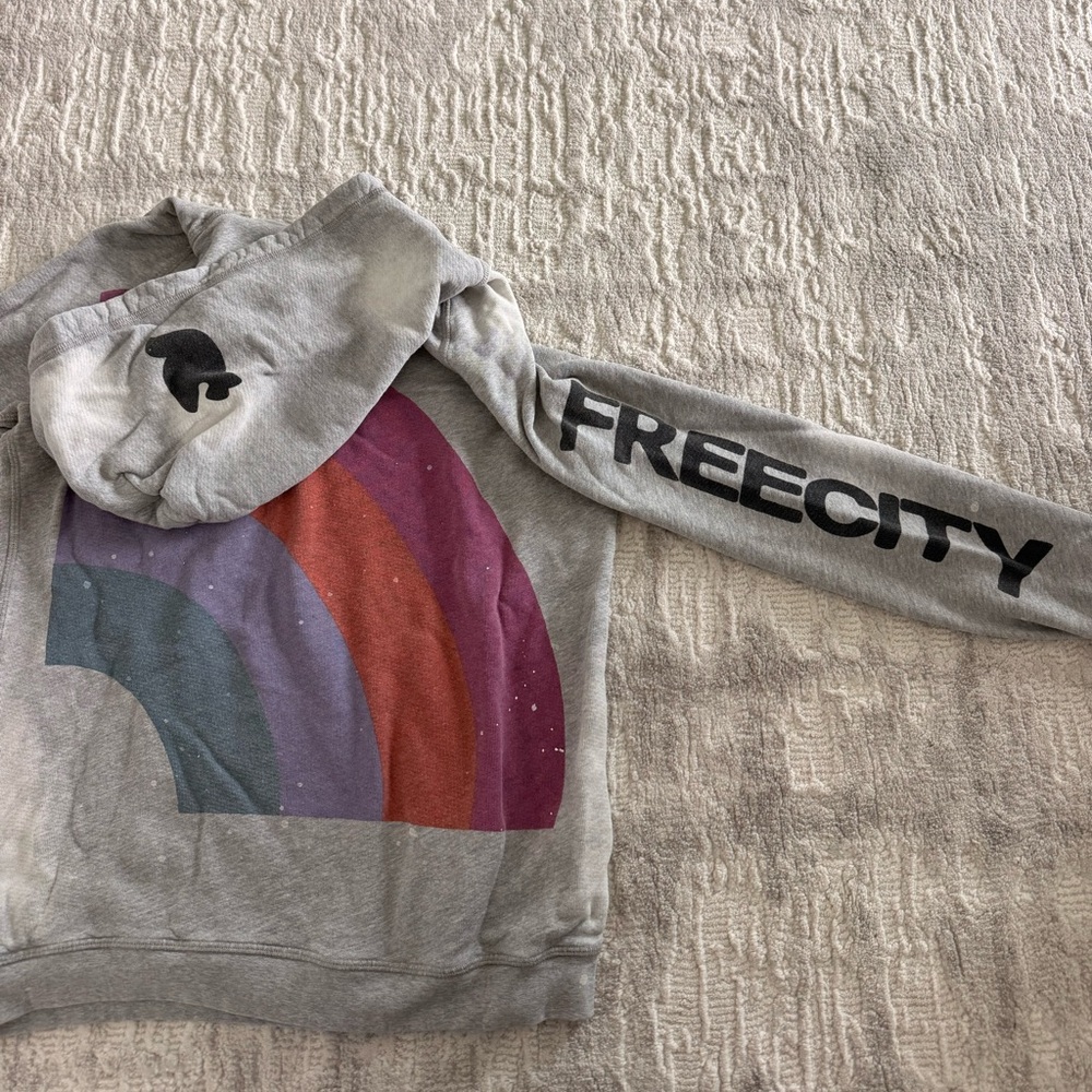 FREE CITY Gray Hoodie with Rainbow Graphic Size 1